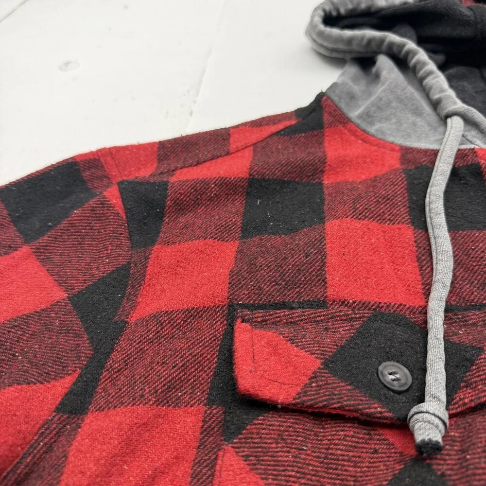 Oli & Hali Jacket Womens Small Red Plaid Flannel Hooded Button Front Layered